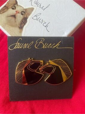 Laurel Burch Black and Gold Horse Head Studs